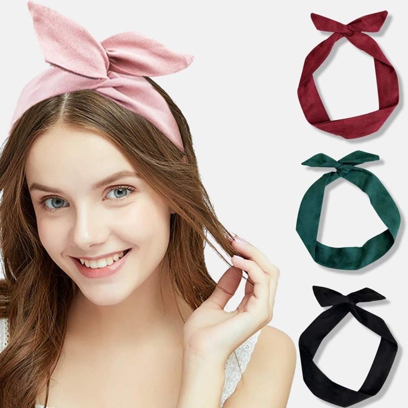 Yeshan Solid Color Wire headbands for Women with Rabbit ears Bow Headband, Twist Wired Headbands,Yoga Sports Head Wraps Hair Accessory,Pack of 9 - Image 3